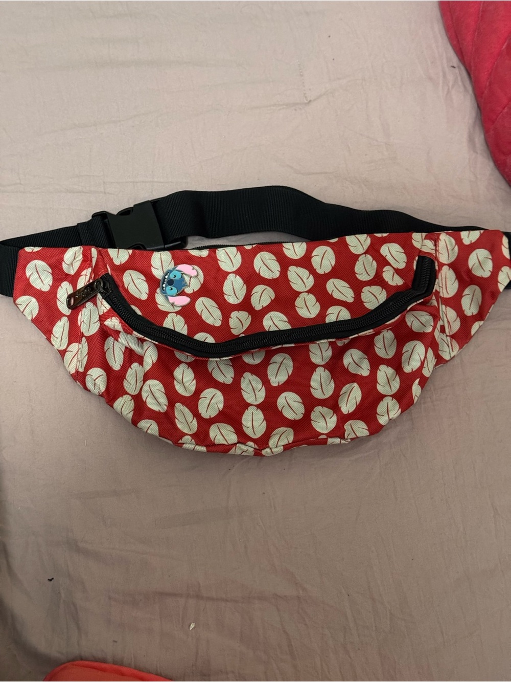 Disney Red Leaf-Print Crossbody Waist Bag with Black Strap